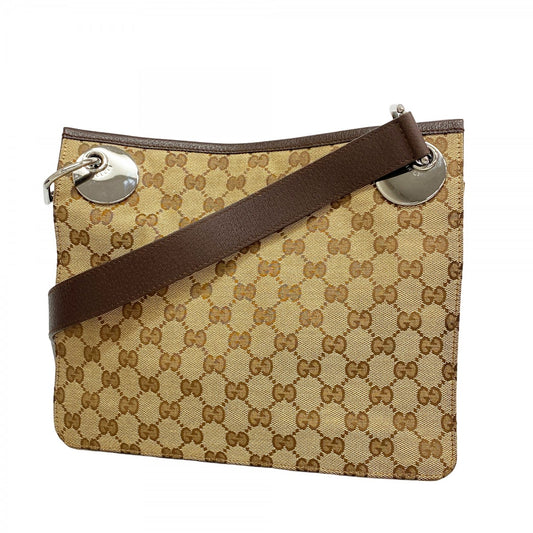 【6ce6239-k】グッチ ショルダーバッグ GGキャンバス 120841 キャンバス ベージュ ブラウン シルバー金具【中古】レディース