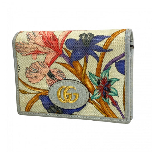 【6ce6360】グッチ 財布 フローラ 577347 キャンバス ライトブルー ゴールド金具【中古】レディース