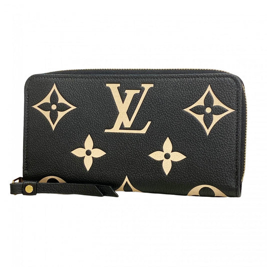 【6ce6491-k】ルイヴィトン 長財布 モノグラム・アンプラント バイカラー ジッピーウォレット M80481 ブラック ベージュ【中古】レディース