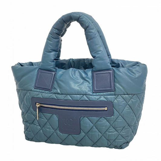 【6ce6494-k】シャネル トートバッグ コココクーン ナイロン ブルー シルバー金具【中古】レディース