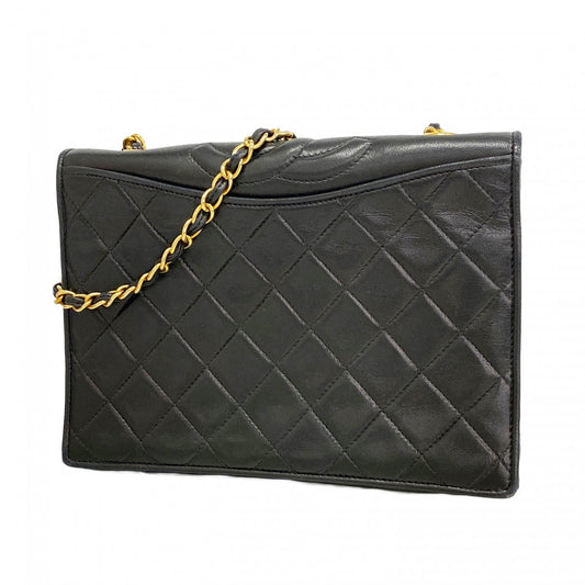 【6ce6497-k】シャネル ショルダーバッグ マトラッセ チェーンショルダー ラムスキン ブラック ゴールド金具【中古】レディース