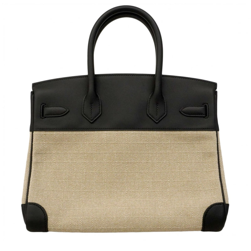 ★SALE【6da0679-g】エルメス ハンドバッグ バーキン30 スイフト トワルビヴァーク ブラック シルバー金具 W刻印【中古】レディース