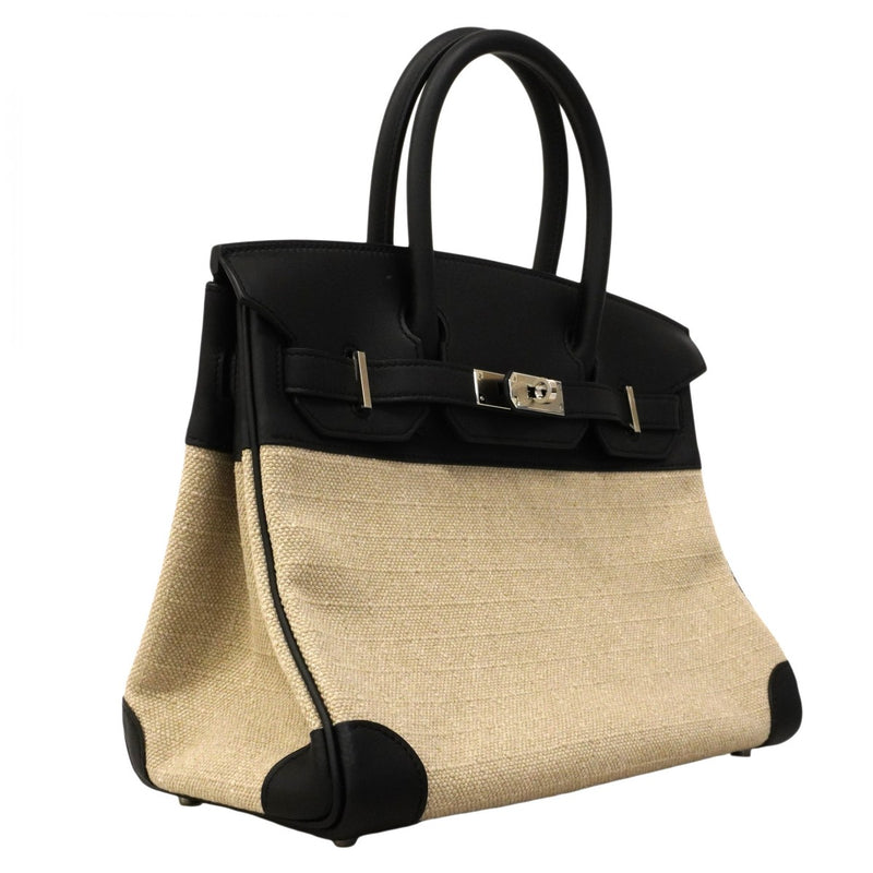 ★SALE【6da0679-g】エルメス ハンドバッグ バーキン30 スイフト トワルビヴァーク ブラック シルバー金具 W刻印【中古】レディース