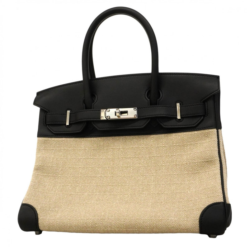 ★SALE【6da0679-g】エルメス ハンドバッグ バーキン30 スイフト トワルビヴァーク ブラック シルバー金具 W刻印【中古】レディース
