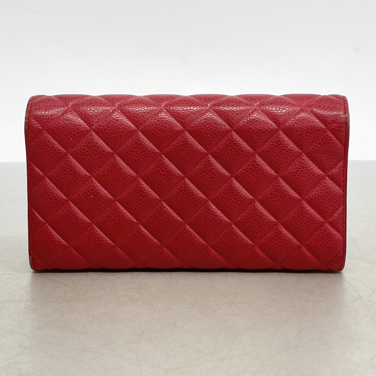 【6db1379-k】シャネル 長財布 マトラッセ キャビアスキン レッド シルバー金具【中古】レディース
