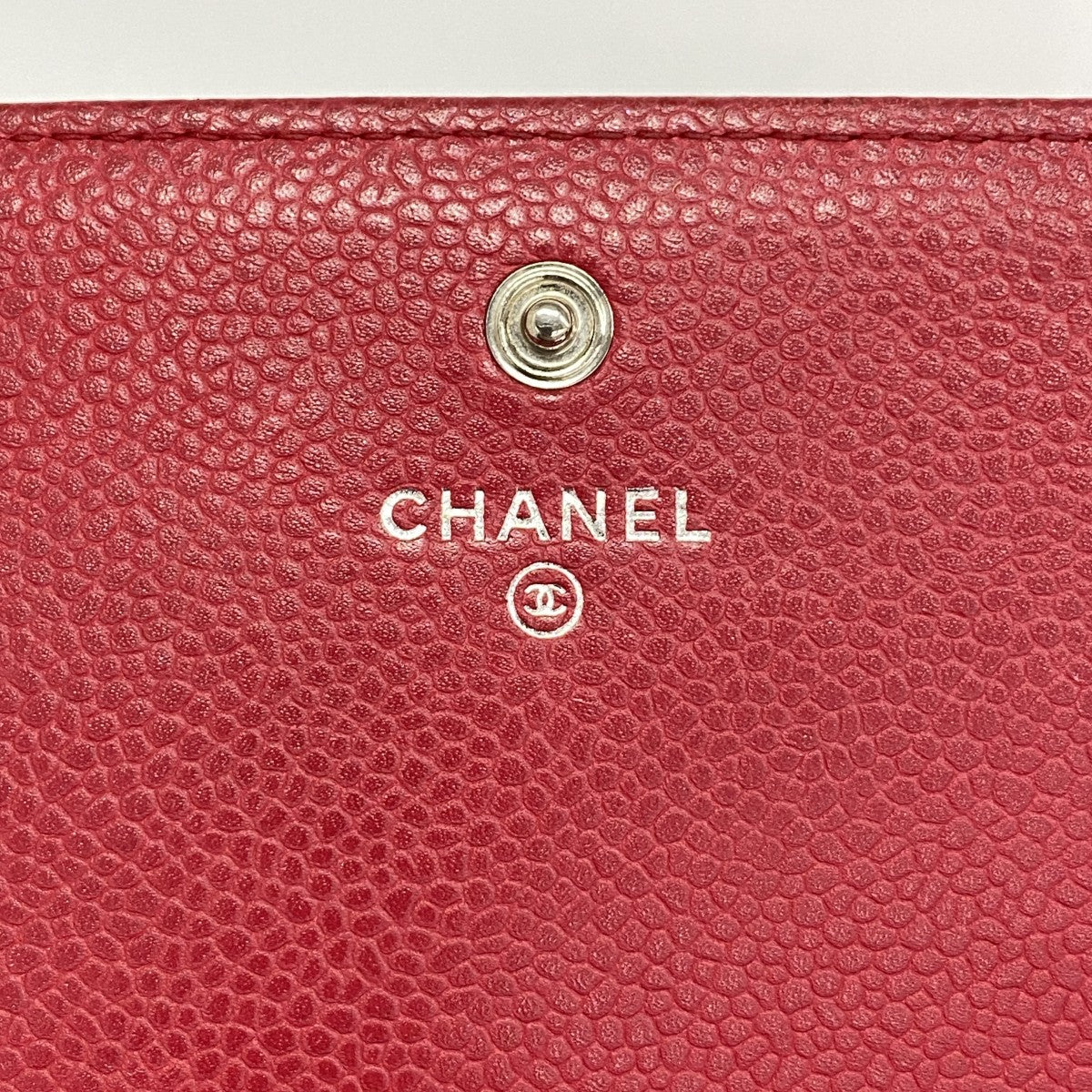 【6db1379-k】シャネル 長財布 マトラッセ キャビアスキン レッド シルバー金具【中古】レディース