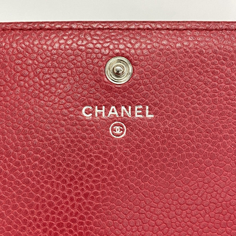 【6db1379-k】シャネル 長財布 マトラッセ キャビアスキン レッド シルバー金具【中古】レディース