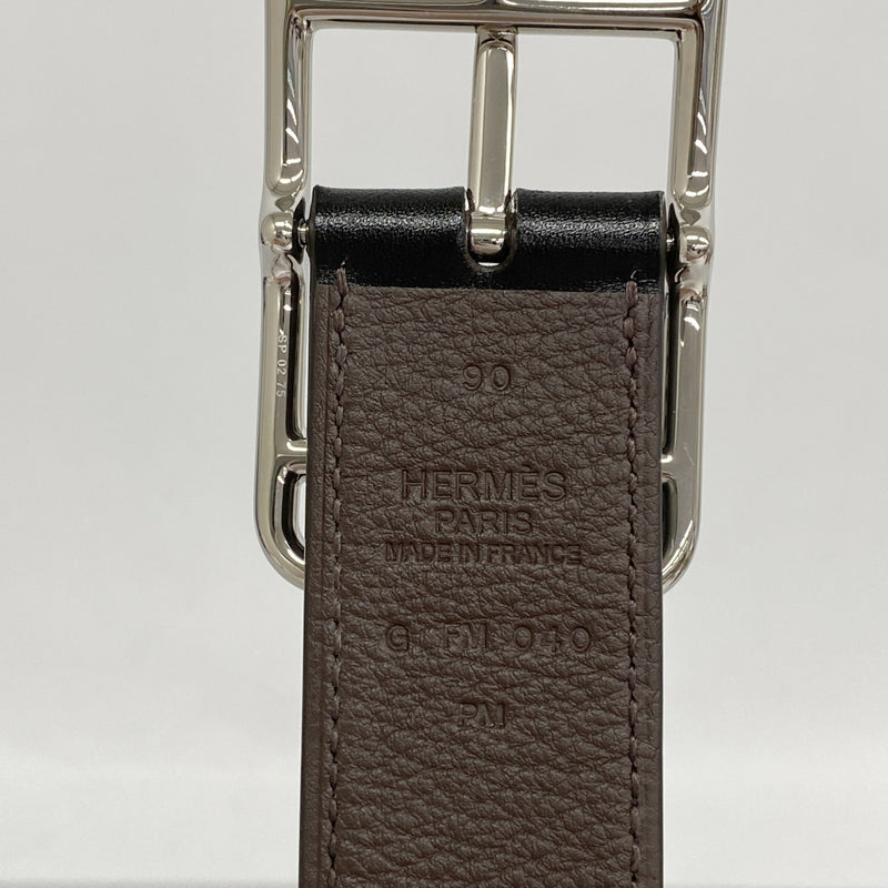 ★最終価格【6db1543-k】エルメス ベルト ケープコッド32 ボックスカーフ トゴ ブラック ショコラ シルバー金具 G刻印【中古】メンズ