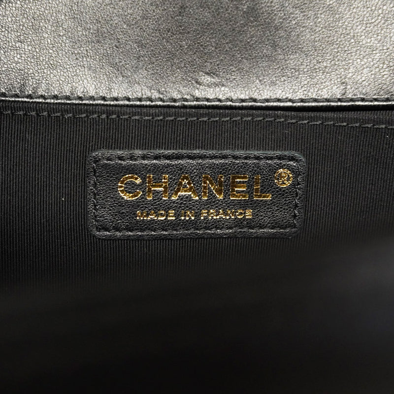 【6db1708-k】シャネル ショルダーバッグ ボーイシャネル チェーンショルダー ラムスキン ブラック ゴールド金具【中古】レディース