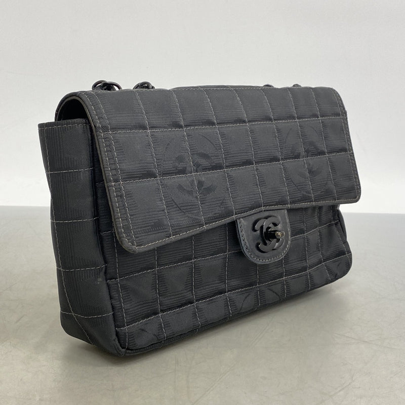 ★最終価格★SALE【6dc2885】シャネル ショルダーバッグ ニュートラベル Wチェーン ナイロン ブラック シルバー金具【中古】レディース