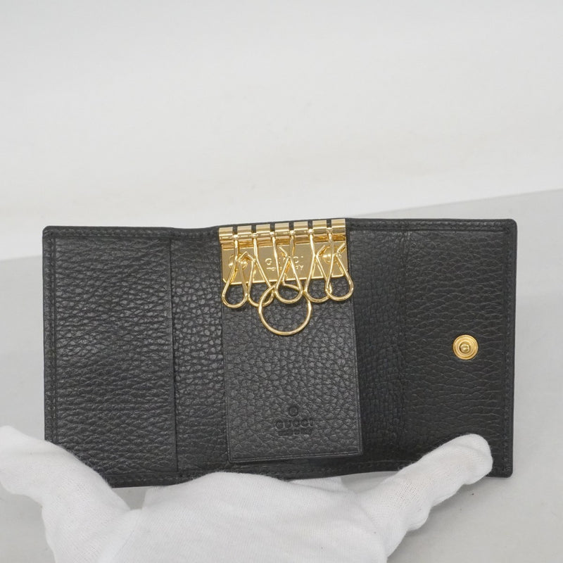 ★在庫処分【6dc3319-k】グッチ キーケース GGマーモント 456118 レザー ブラック ゴールド金具【中古】メンズ レディース ユニセックス