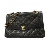 ★最終価格★SALE【6dc3643】シャネル ショルダーバッグ マトラッセ/パリ限定 Wフラップ Wチェーン ラムスキン ブラック ゴールド/シルバー金具【中古】レディース