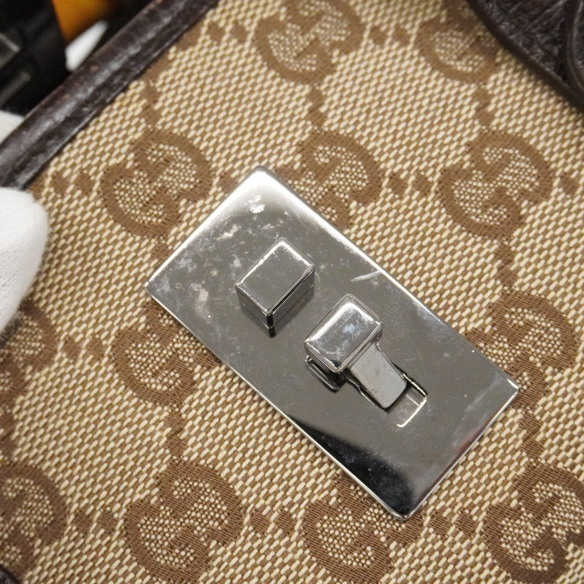 【6dd4204-k】グッチ ハンドバッグ GGキャンバス/バンブー 114991 キャンバス ブラウン ベージュ シルバー金具【中古】レディース