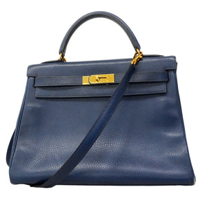 ★在庫処分★最終価格★SALE【6dd4689】エルメス ハンドバッグ ケリー32 アルデンヌ ブルー ゴールド金具 □B刻印 2wayバッグ【中古】レディース