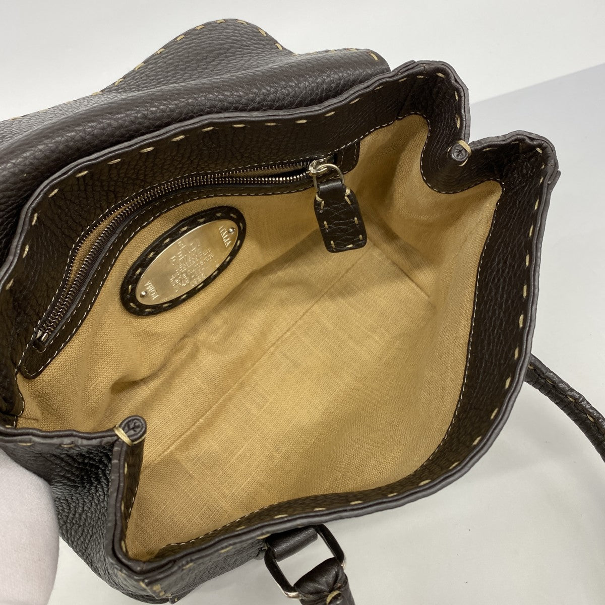 【6dd4926】フェンディ ハンドバッグ セレリア レザー ブラウン シルバー金具【中古】レディース