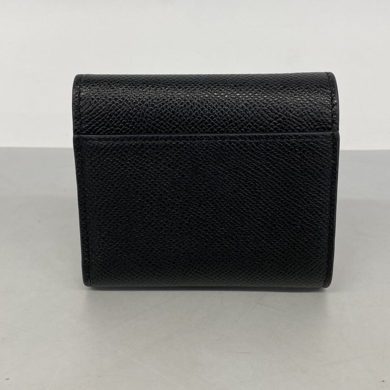 【6dd5198】クリスチャンディオール 三つ折り財布 レザー ブラック ゴールド金具【中古】レディース