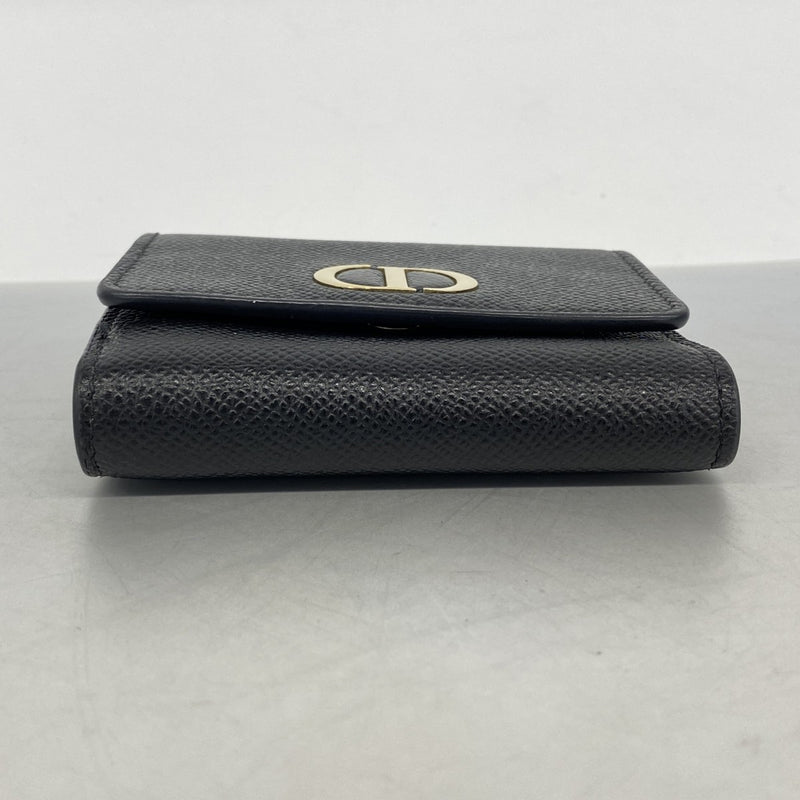 【6dd5198】クリスチャンディオール 三つ折り財布 レザー ブラック ゴールド金具【中古】レディース