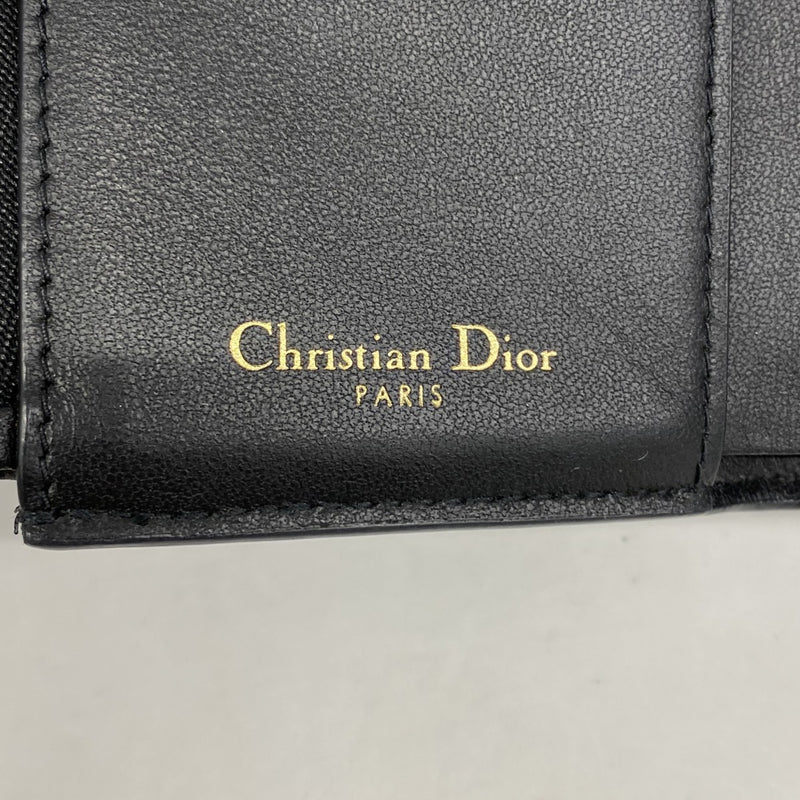 【6dd5198】クリスチャンディオール 三つ折り財布 レザー ブラック ゴールド金具【中古】レディース