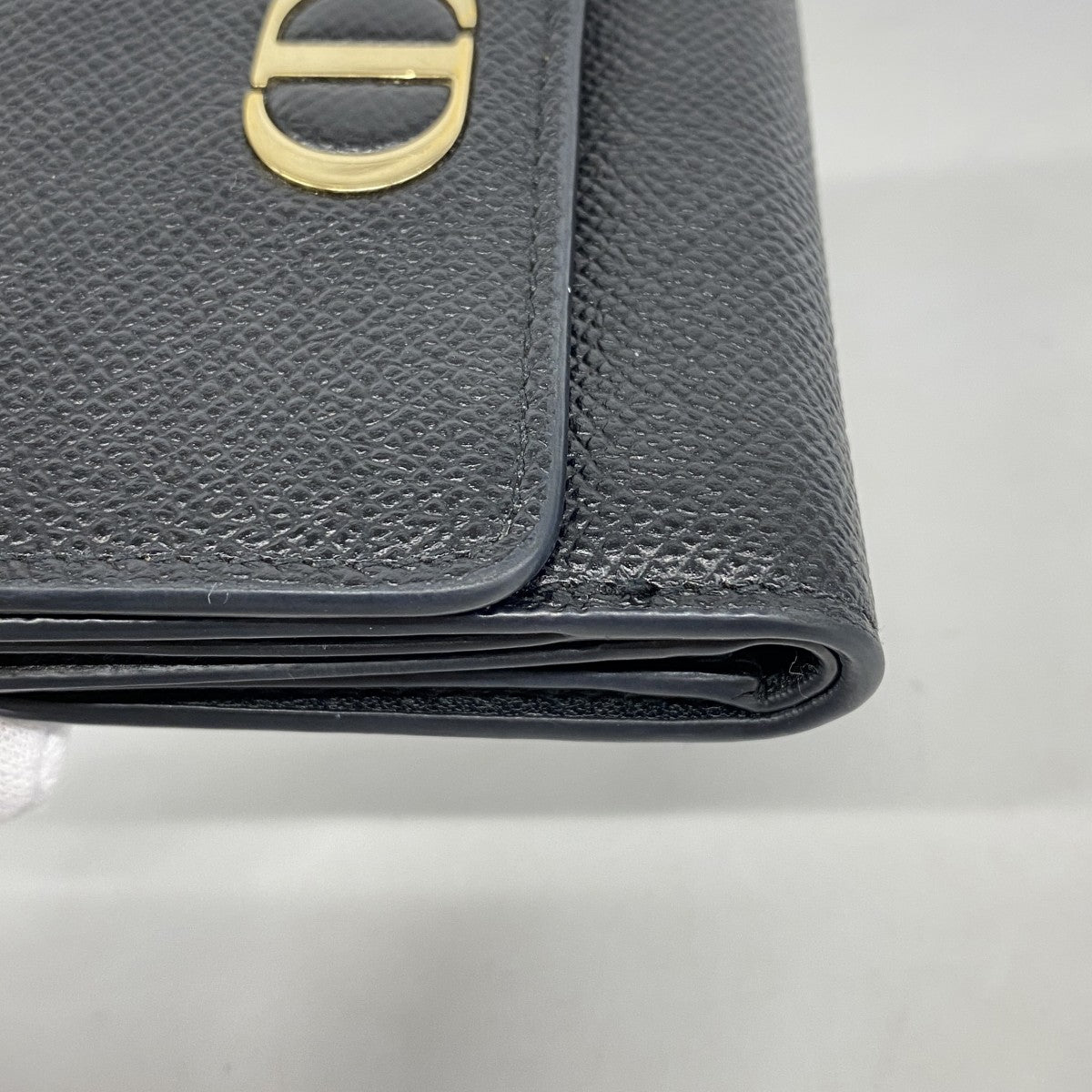 【6dd5198】クリスチャンディオール 三つ折り財布 レザー ブラック ゴールド金具【中古】レディース