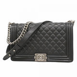 ★最終価格★SALE【6de5557】シャネル ショルダーバッグ ボーイシャネル チェーンショルダー キャビアスキン ブラック シルバー金具【中古】レディース