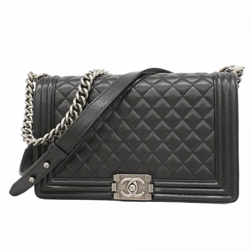 ★最終価格★SALE【6de5557】シャネル ショルダーバッグ ボーイシャネル チェーンショルダー キャビアスキン ブラック シルバー金具【中古】レディース