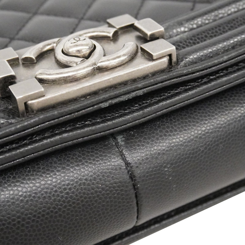 ★最終価格★SALE【6de5557】シャネル ショルダーバッグ ボーイシャネル チェーンショルダー キャビアスキン ブラック シルバー金具【中古】レディース