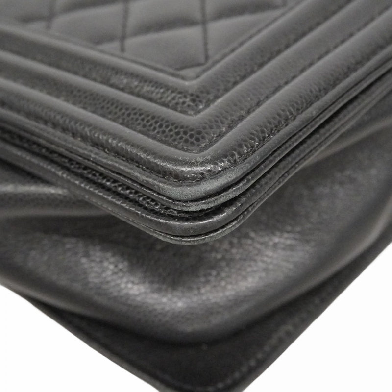 ★最終価格★SALE【6de5557】シャネル ショルダーバッグ ボーイシャネル チェーンショルダー キャビアスキン ブラック シルバー金具【中古】レディース
