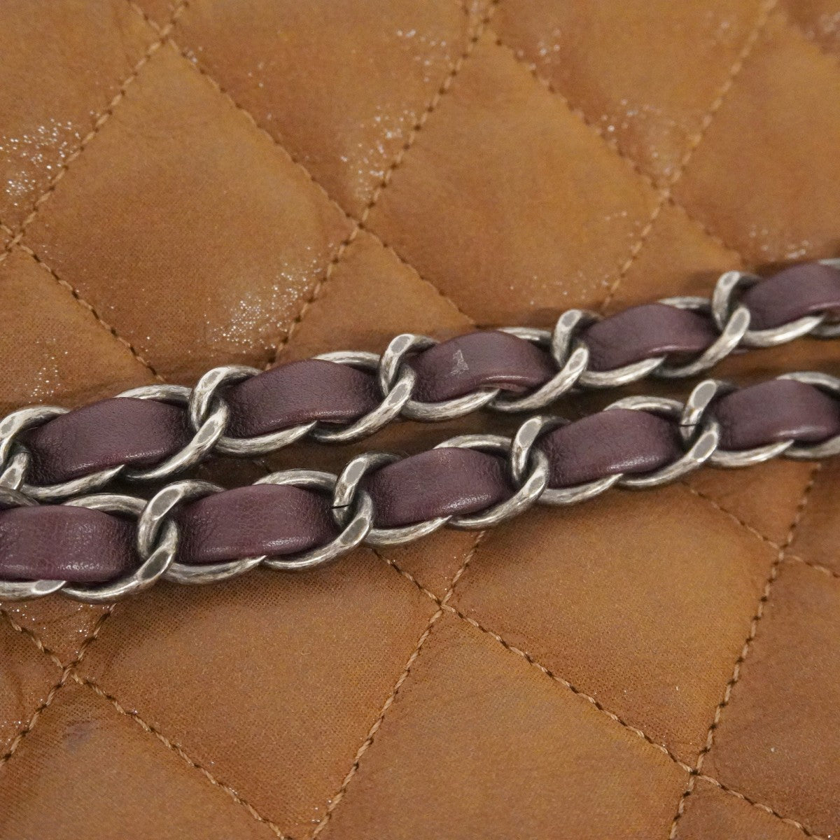 ★SALE【6de5598-k】シャネル ショルダーバッグ マトラッセ Wチェーン スパークルレザー ブラウン シルバー金具【中古】レディース