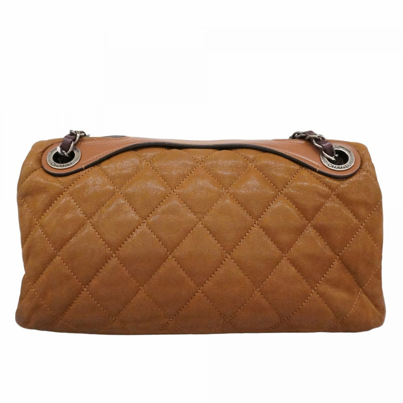 ★SALE【6de5598-k】シャネル ショルダーバッグ マトラッセ Wチェーン スパークルレザー ブラウン シルバー金具【中古】レディース