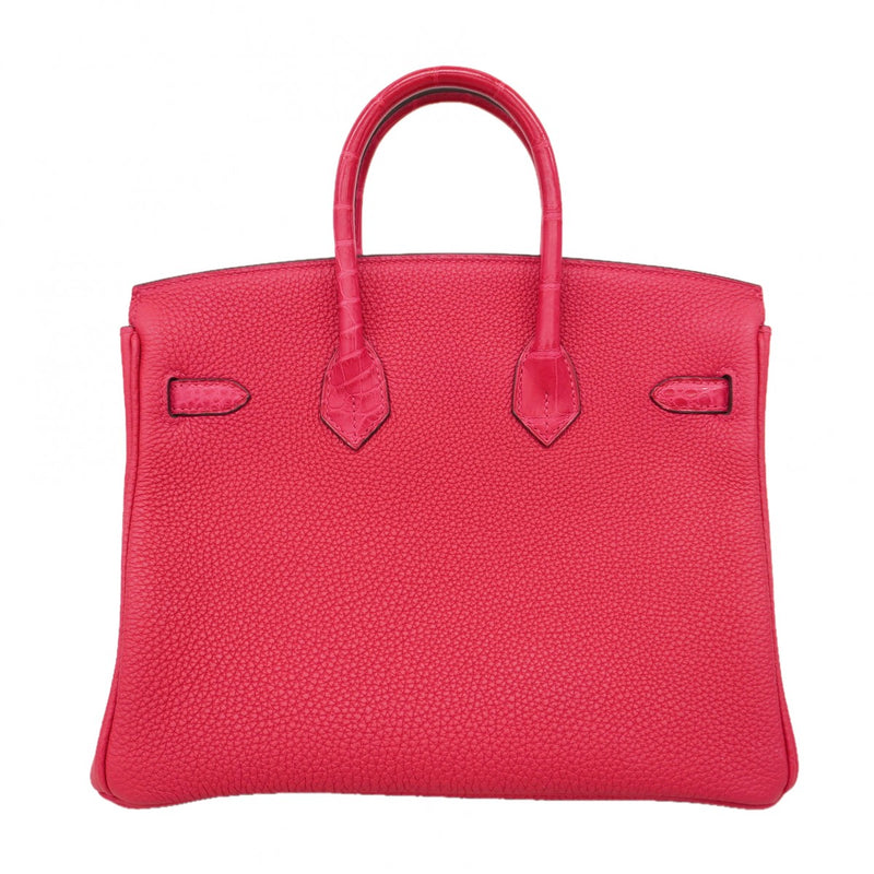 ★SALE【6de5900-g】エルメス ハンドバッグ バーキン25タッチ トゴ アリゲーター フランボワーズ シルバー金具 Z刻印【中古】レディース