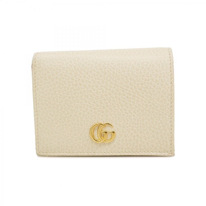 【6de6062】グッチ 財布 GGマーモント 456126 レザー ホワイト ゴールド金具【中古】レディース