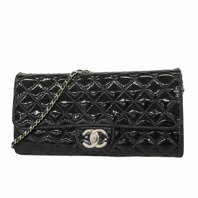 ★SALE【6de6251-k】シャネル ショルダーウォレット マトラッセ チェーンショルダー パテントレザー ブラック シルバー金具【中古】レディース