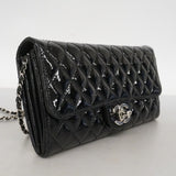 ★SALE【6de6251-k】シャネル ショルダーウォレット マトラッセ チェーンショルダー パテントレザー ブラック シルバー金具【中古】レディース