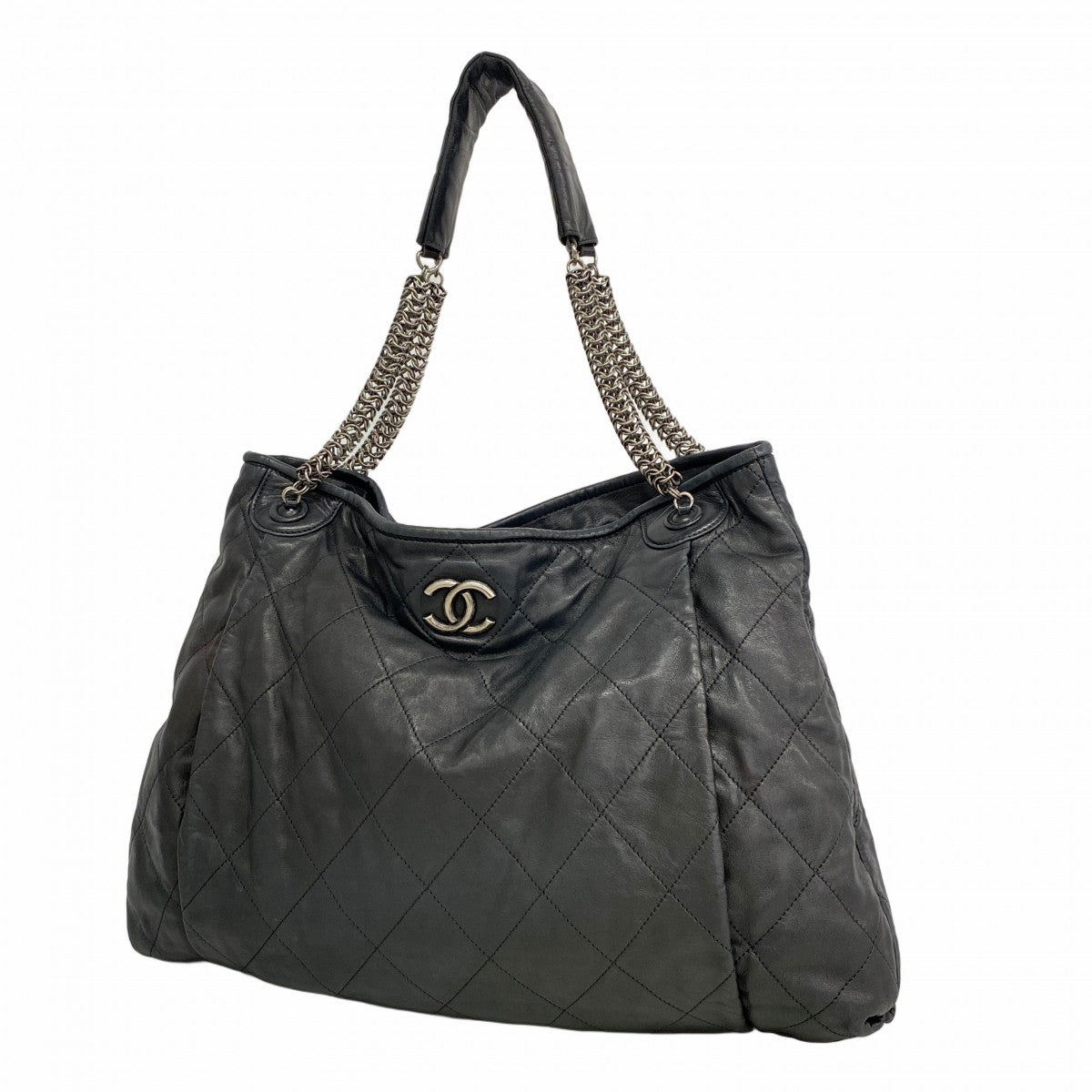 ★SALE【6de6417】シャネル ショルダーバッグ マトラッセ チェーンショルダー ラムスキン ブラック シルバー金具【中古】レディース