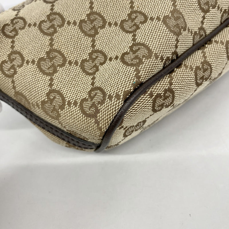 【6de6432-k】グッチ ポーチ GGキャンバス 07198 キャンバス ベージュ ブラウン シルバー金具【中古】レディース