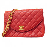 【6de6466-k】シャネル ショルダーバッグ マトラッセ チェーンショルダー ラムスキン レッド ゴールド金具【中古】レディース