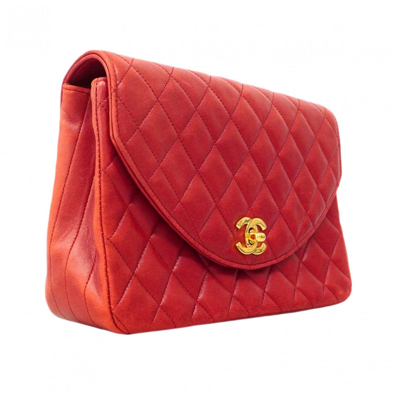 【6de6466-k】シャネル ショルダーバッグ マトラッセ チェーンショルダー ラムスキン レッド ゴールド金具【中古】レディース