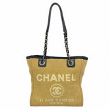 【6de6473-k】シャネル チェーントート ドーヴィル キャンバス ベージュ シルバー金具【中古】レディース