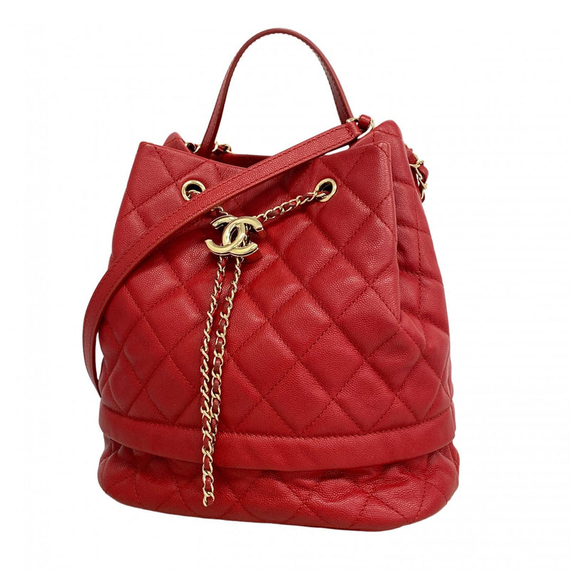 ★SALE【6de6517】シャネル ハンドバッグ マトラッセ チェーンショルダー キャビアスキン レッド ゴールド金具 2wayバッグ【中古】レディース