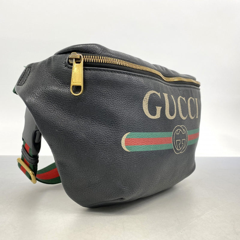 ★SALE【6ea0003-k】グッチ ウエストバッグ 530412 レザー ブラック ゴールド金具【中古】メンズ