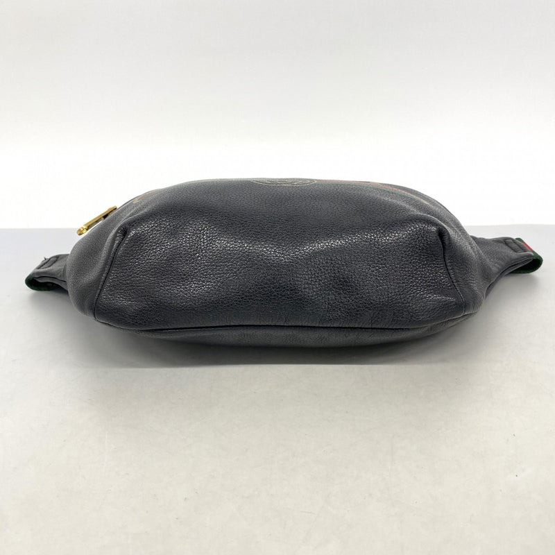★SALE【6ea0003-k】グッチ ウエストバッグ 530412 レザー ブラック ゴールド金具【中古】メンズ