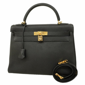 ★SALE【6ea0030】エルメス ハンドバッグ ケリー32 トゴ ブラック ゴールド金具 □F刻印 2wayバッグ【中古】レディース