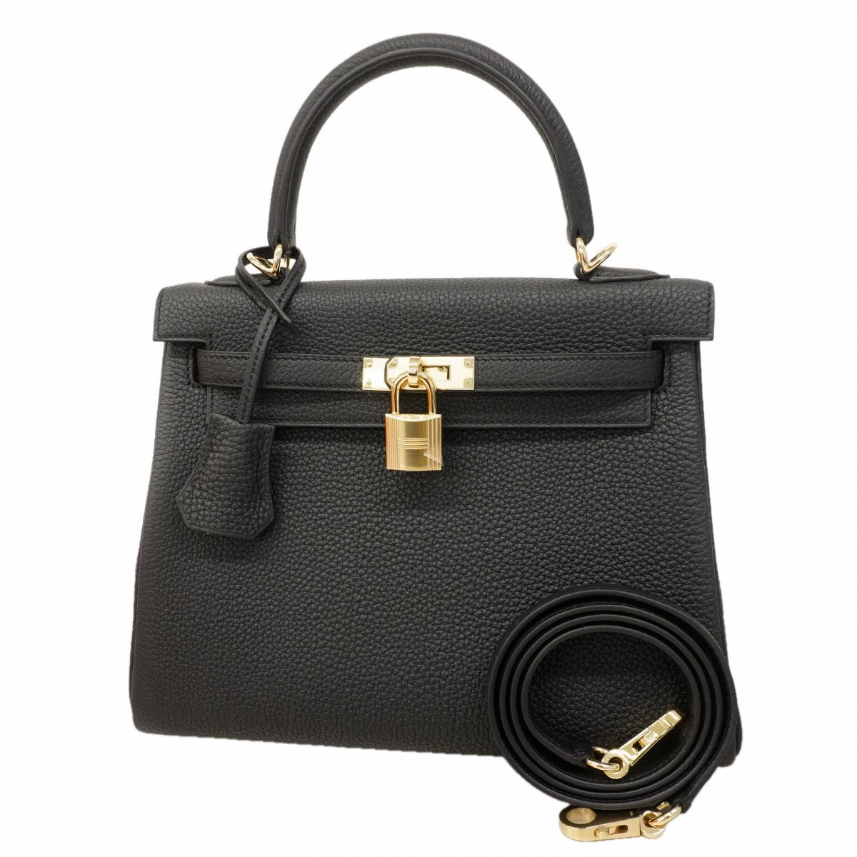 ★SALE【6ea0101-g】エルメス ハンドバッグ ケリー25 トゴ ブラック ゴールド金具 W刻印 2wayバッグ【中古】レディース