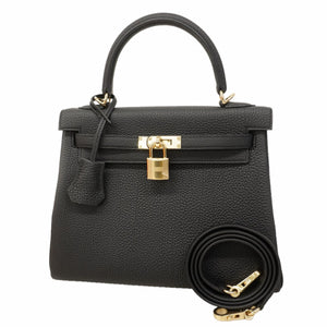 ★SALE【6ea0101-g】エルメス ハンドバッグ ケリー25 トゴ ブラック ゴールド金具 W刻印 2wayバッグ【中古】レディース