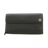 【6eb0630-k】グッチ 長財布 インターロッキングG 449397 レザー ブラック ゴールド金具【中古】レディース