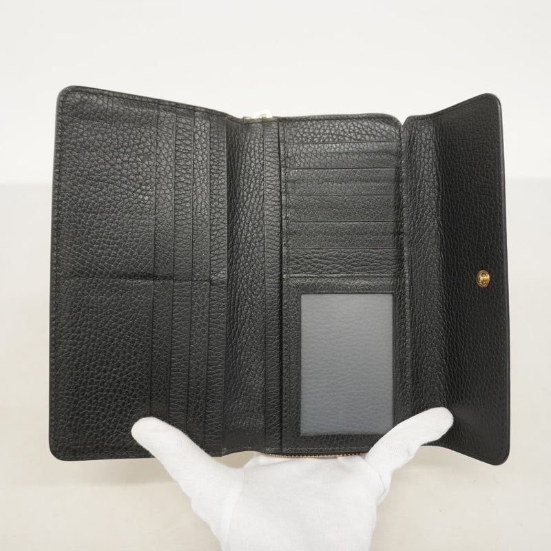 【6eb0630-k】グッチ 長財布 インターロッキングG 449397 レザー ブラック ゴールド金具【中古】レディース