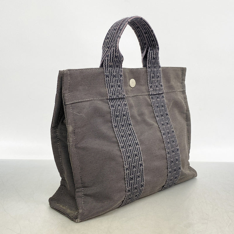 【6eb0761-k】エルメス ハンドバッグ エールラインMM キャンバス グレー シルバー金具【中古】メンズ レディース ユニセックス