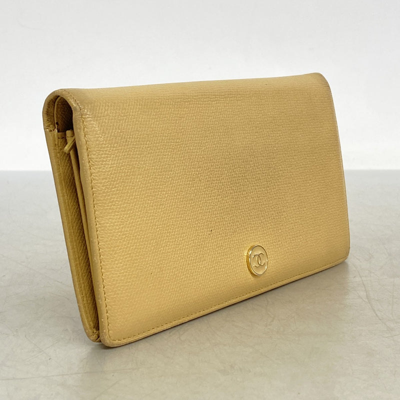 【6eb1004-k】シャネル 長財布 ココボタン レザー ベージュ ゴールド金具【中古】レディース