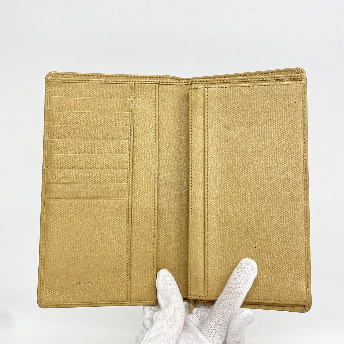 【6eb1004-k】シャネル 長財布 ココボタン レザー ベージュ ゴールド金具【中古】レディース