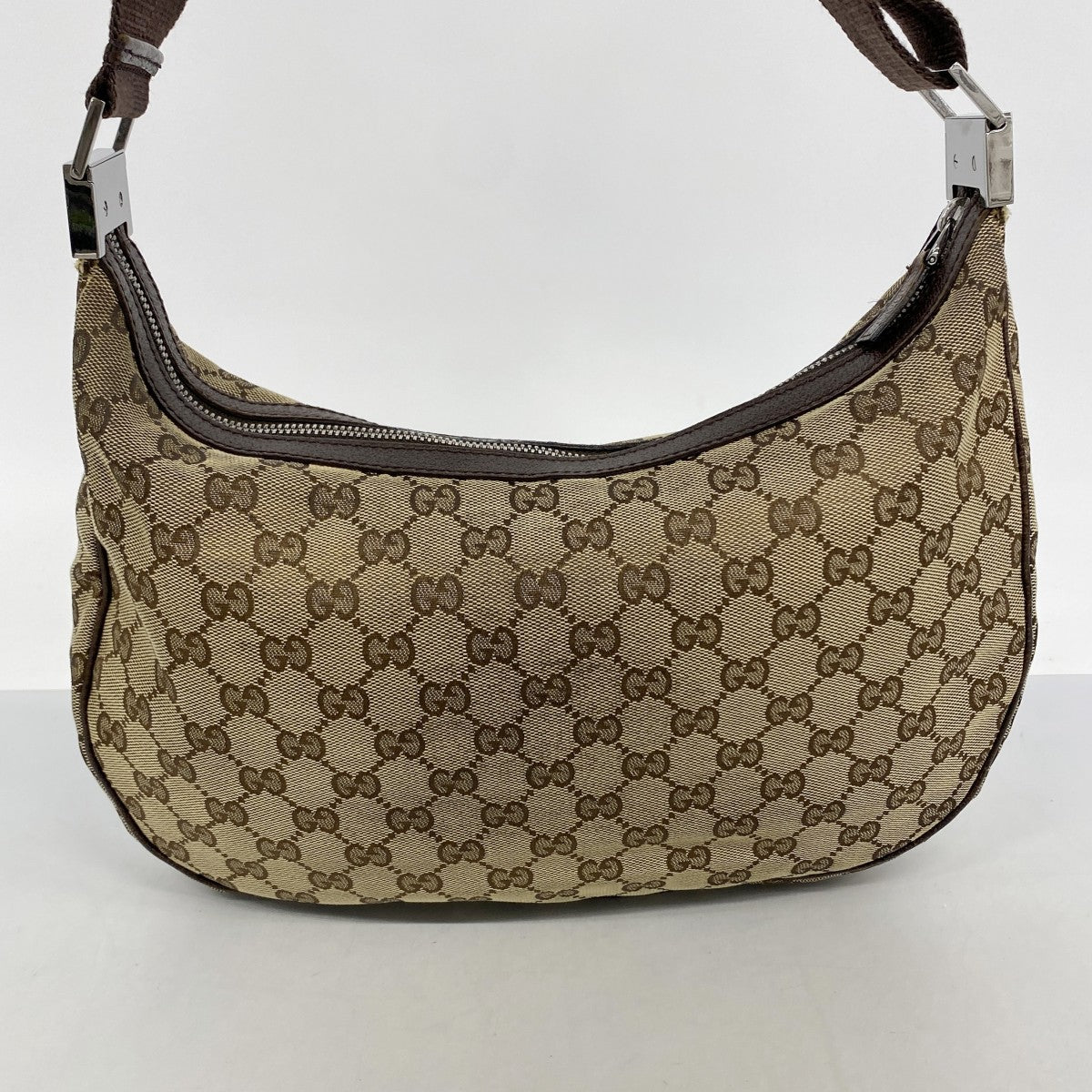 【6eb1072-k】グッチ ショルダーバッグ GGキャンバス 122790 キャンバス ベージュ ブラウン シルバー金具【中古】レディース